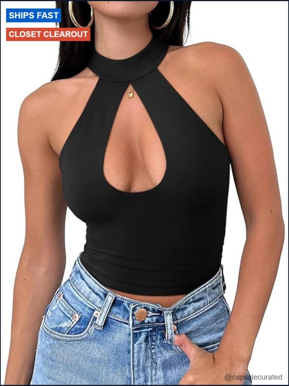 Sleeveless Halter Neck Crop Top Criss Cross Cut Out Y2K Clubwear Tank